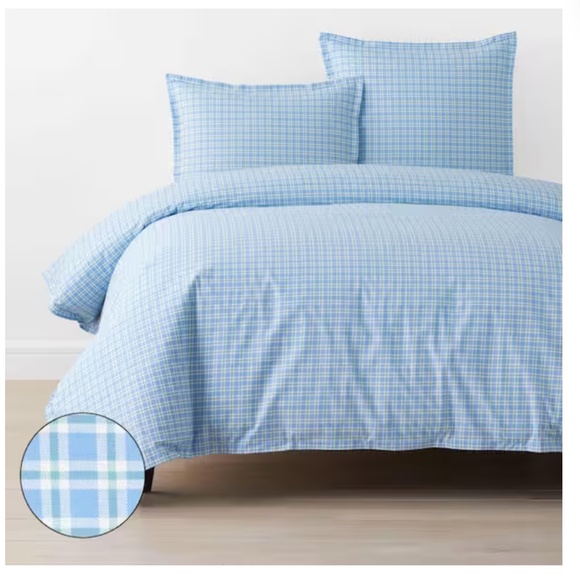 The Company Store King Comforter, Sunshine and Blooms blue/green plaid,new - Picture 3 of 7